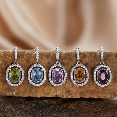 S925 Sterling Silver 18K Gold Natural Amethyst and Citrine Stud Earrings S925 Sterling Silver 18K Gold Natural Amethyst and Citrine Stud Earrings